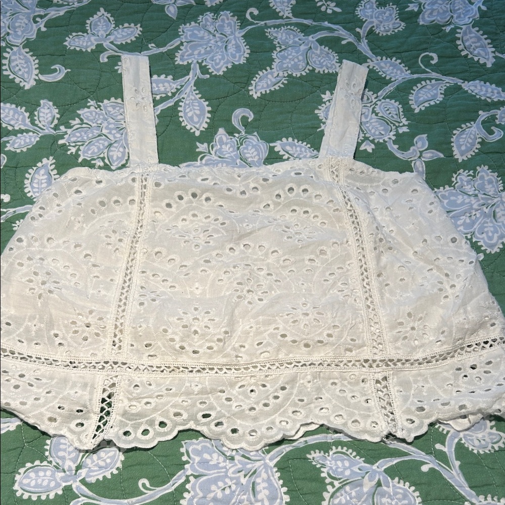 7 For All Mankind White Lace Crop Top